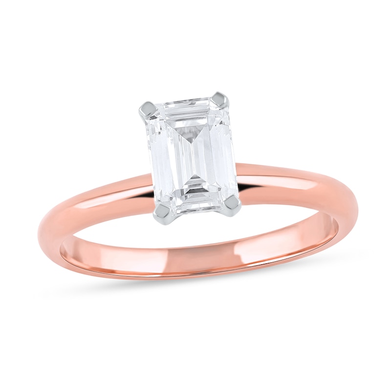 Main Image 1 of 1 CT. Certified Emerald-Cut Lab-Grown Diamond Solitaire Engagement Ring in 14K Rose Gold (F/VS2)