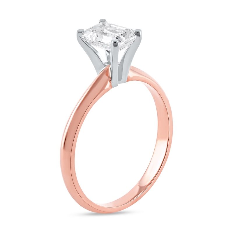 Main Image 2 of 1 CT. Certified Emerald-Cut Lab-Grown Diamond Solitaire Engagement Ring in 14K Rose Gold (F/VS2)