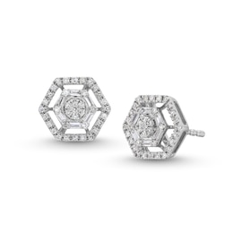 1/5 CT. T.W. Hexagon Multi-Diamond Open Frame Stud Earrings in Sterling Silver