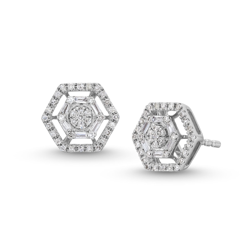 Main Image 1 of 1/5 CT. T.W. Hexagon Multi-Diamond Open Frame Stud Earrings in Sterling Silver