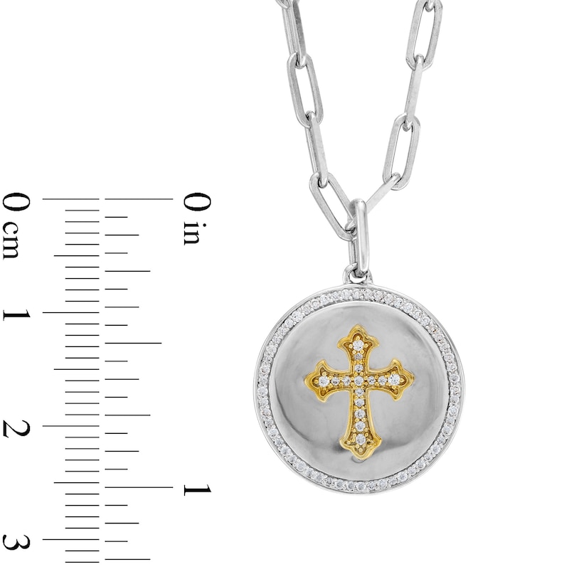 Main Image 3 of 1/4 CT. T.W. Diamond Flared Cross Medallion Pendant in Sterling Silver and 10K Gold