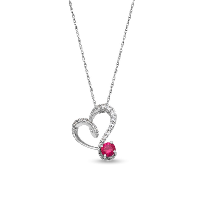 Main Image 1 of 5.0mm Lab-Created Ruby and White Lab-Created Sapphire Tilted Heart Pendant in Sterling Silver