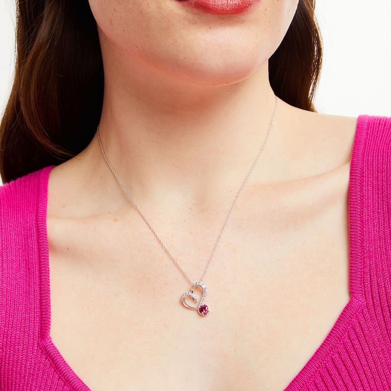 Main Image 2 of 5.0mm Lab-Created Ruby and White Lab-Created Sapphire Tilted Heart Pendant in Sterling Silver