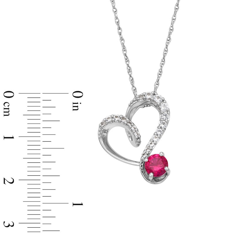 5.0mm Lab-Created Ruby and White Lab-Created Sapphire Tilted Heart Pendant in Sterling Silver