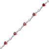 Thumbnail Image 1 of 5.0mm Heart-Shaped Lab-Created Ruby and White Lab-Created Sapphire Bypass Link Bracelet in Sterling Silver - 7.25"
