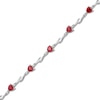 Thumbnail Image 0 of 5.0mm Heart-Shaped Lab-Created Ruby and White Lab-Created Sapphire Bypass Link Bracelet in Sterling Silver - 7.25"