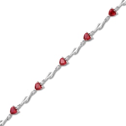 5.0mm Heart-Shaped Lab-Created Ruby and White Lab-Created Sapphire Bypass Link Bracelet in Sterling Silver - 7.25&quot;