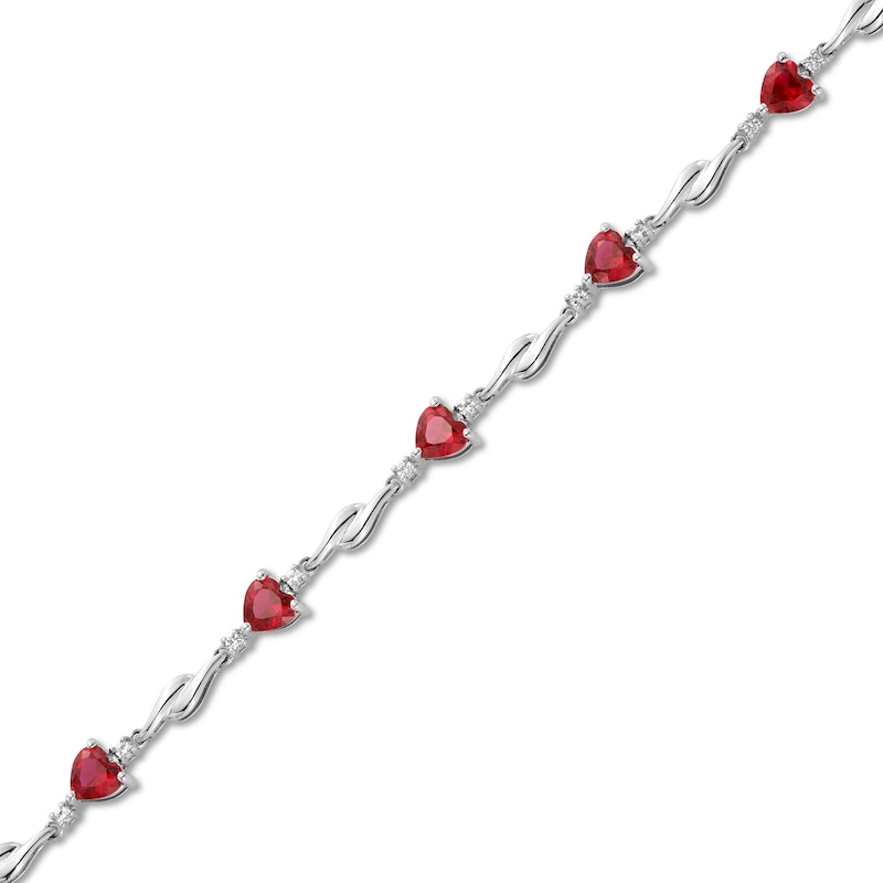 Main Image 1 of 5.0mm Heart-Shaped Lab-Created Ruby and White Lab-Created Sapphire Bypass Link Bracelet in Sterling Silver - 7.25"
