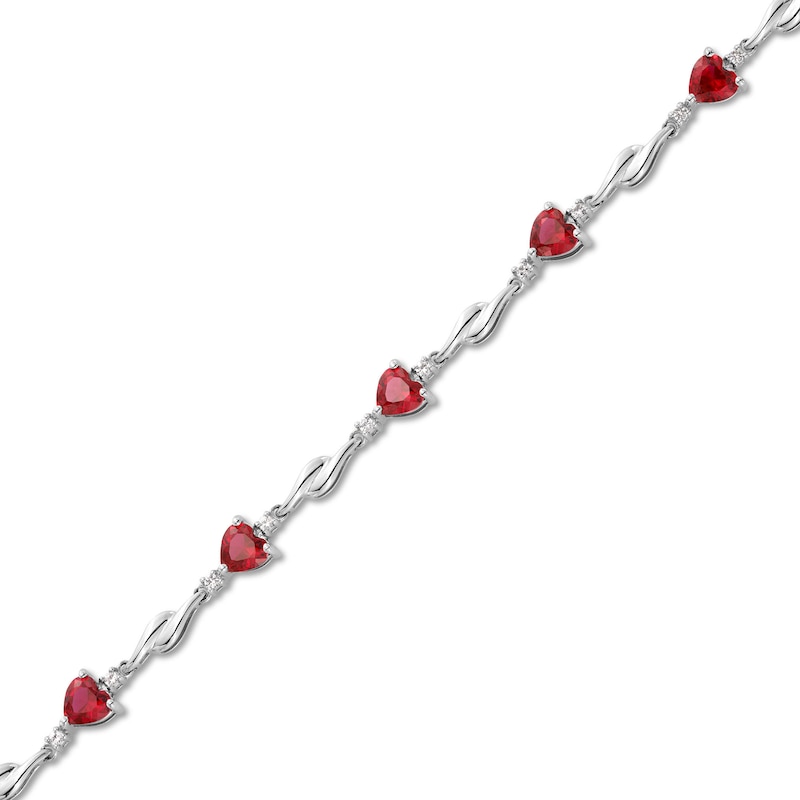 5.0mm Heart-Shaped Lab-Created Ruby and White Lab-Created Sapphire Bypass Link Bracelet in Sterling Silver - 7.25"