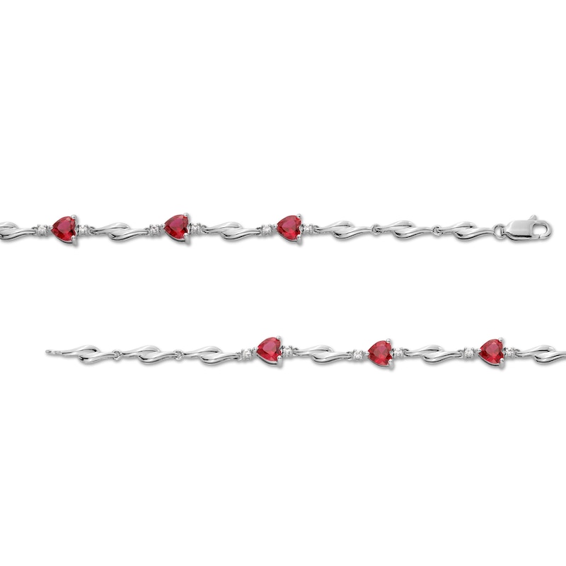 Main Image 3 of 5.0mm Heart-Shaped Lab-Created Ruby and White Lab-Created Sapphire Bypass Link Bracelet in Sterling Silver - 7.25"