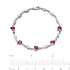 Thumbnail Image 3 of 5.0mm Heart-Shaped Lab-Created Ruby and White Lab-Created Sapphire Bypass Link Bracelet in Sterling Silver - 7.25"