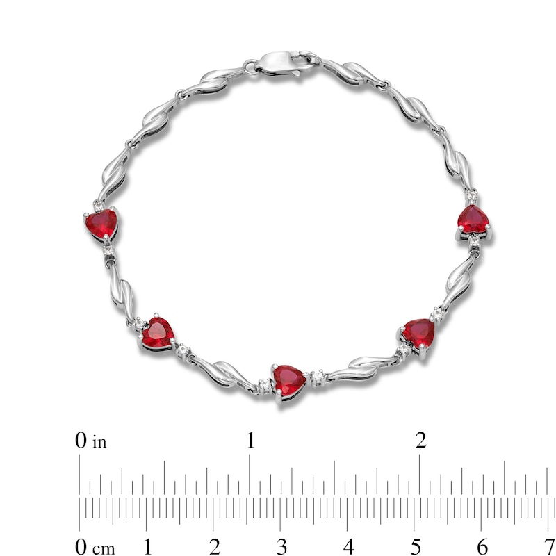 Main Image 4 of 5.0mm Heart-Shaped Lab-Created Ruby and White Lab-Created Sapphire Bypass Link Bracelet in Sterling Silver - 7.25"