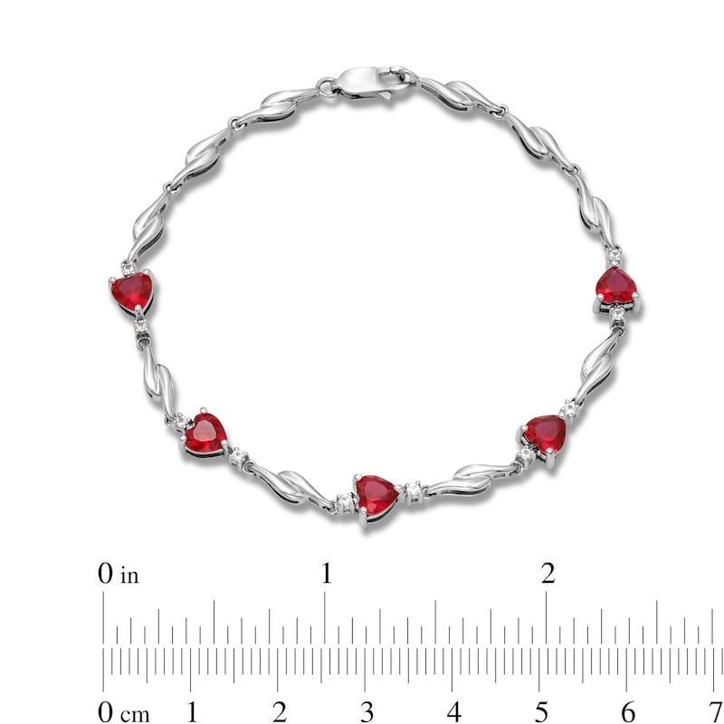 5.0mm Heart-Shaped Lab-Created Ruby and White Lab-Created Sapphire Bypass Link Bracelet in Sterling Silver - 7.25"