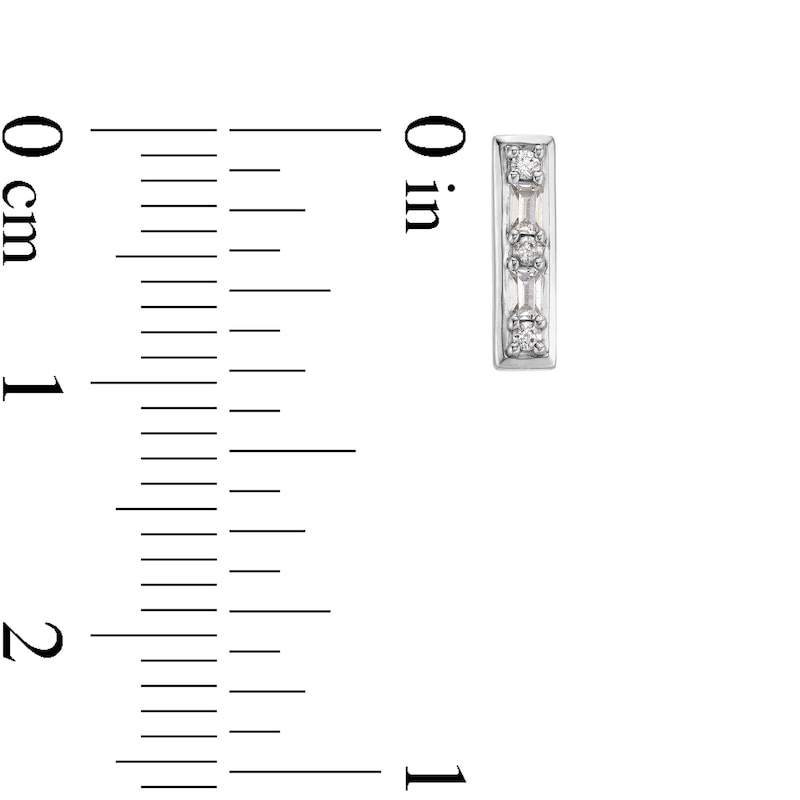 Main Image 3 of 1/10 CT. T.W. Baguette and Round Diamond Bar Stud Earrings in 10K White Gold