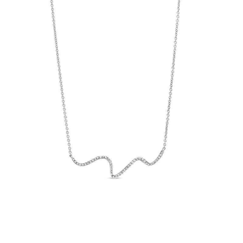 Main Image 1 of 1/10 CT. T.W. Diamond Wave Necklace in 10K White Gold