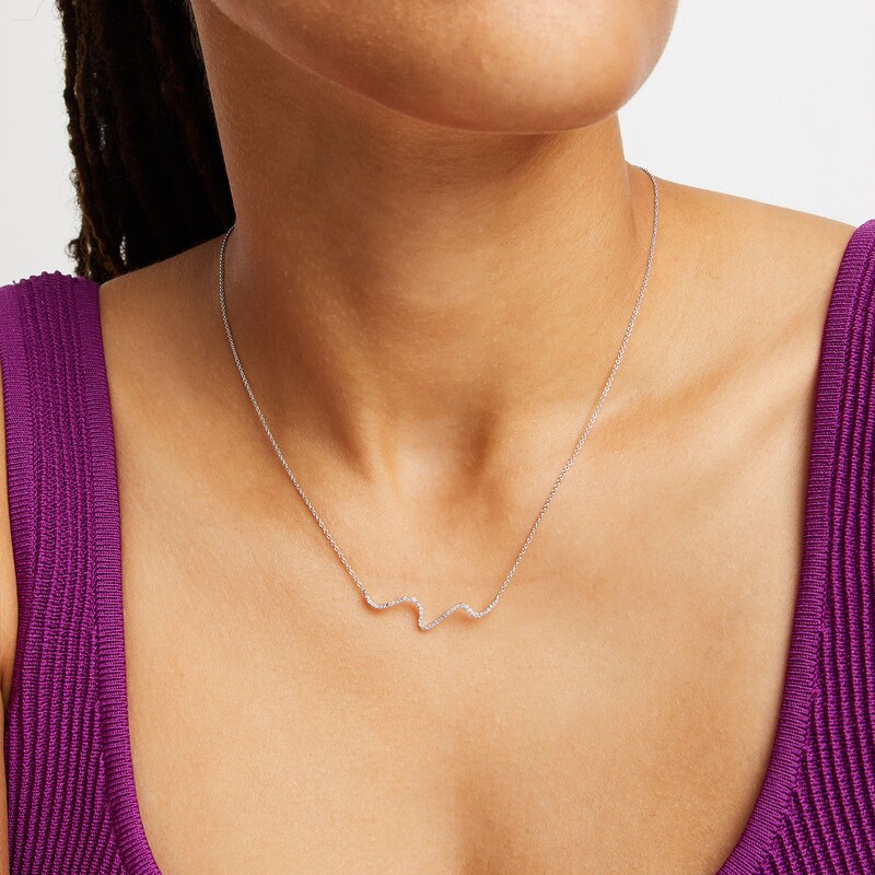Main Image 2 of 1/10 CT. T.W. Diamond Wave Necklace in 10K White Gold