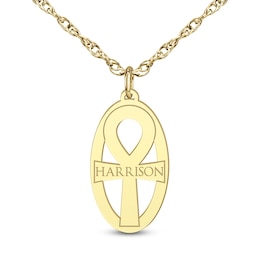 Men's Engravable Ankh Cross with Oval Frame Pendant (1 Line) - 22"