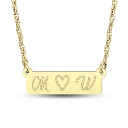 Couple's Engravable Initial with Heart 20.0mm Bar Necklace (2 Initials)