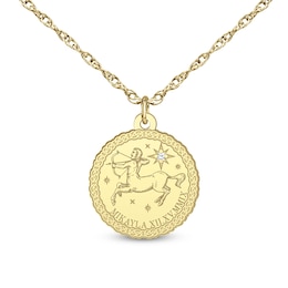 Diamond Accent 13.0mm Engravable Zodiac Sign Scallop Border Disc Pendant (1 Sign, Line and Date)