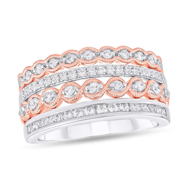 Main Image 1 of 5/8 CT. T.W. Diamond Stack Look Ring in 10K Two-Toned Gold