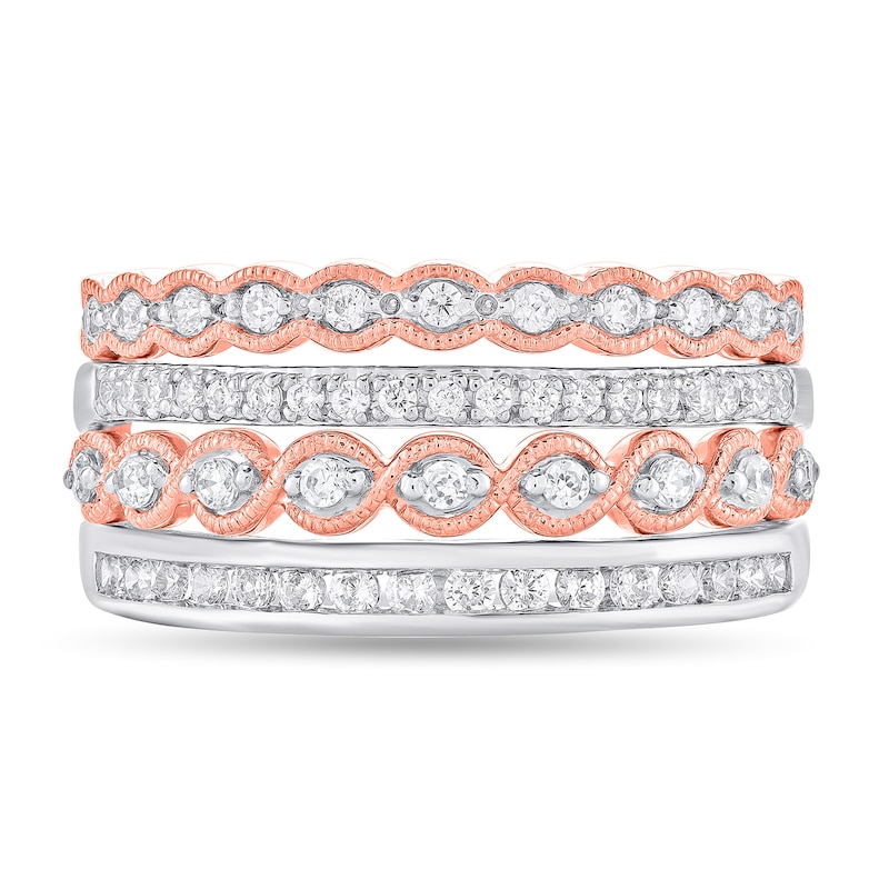 Main Image 3 of 5/8 CT. T.W. Diamond Stack Look Ring in 10K Two-Toned Gold