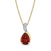 Thumbnail Image 1 of Pear-Shaped Garnet and Diamond Accent Curved Drop Pendant in 14K Gold
