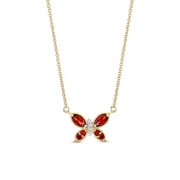 Marquise and Round Garnet with 1/20 CT. T.W. Diamond Butterfly Necklace in 14K Gold