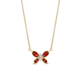 Marquise and Round Garnet with 1/20 CT. T.W. Diamond Butterfly Necklace in 14K Gold