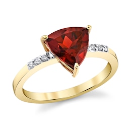 8.0mm Trillion-Cut Garnet and 1/20 CT. T.W. Diamond Ring in 10K Gold