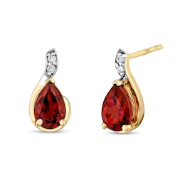 Pear-Shaped Garnet and Diamond Accent Curved Drop Earrings in 14K Gold