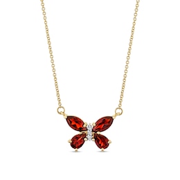 Marquise and Pear-Shaped Garnet with Diamond Accent Butterfly Necklace in 14K Gold