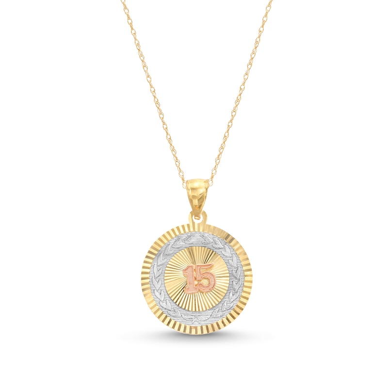 Main Image 1 of #15 Quinceañera Medallion Pendant in 14K Tri-Tone Gold