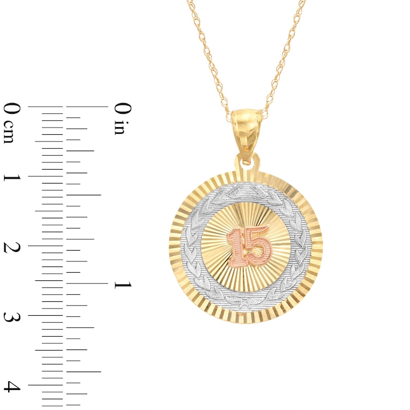 Main Image 3 of #15 Quinceañera Medallion Pendant in 14K Tri-Tone Gold