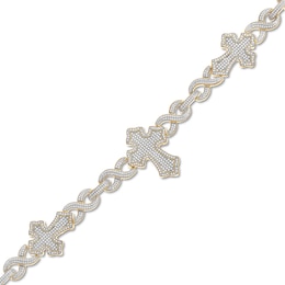 Men's 2 CT. T.W. Diamond Gothic-Style Cross Infinity Chain Link Bracelet in 10K Gold - 8.5&quot;