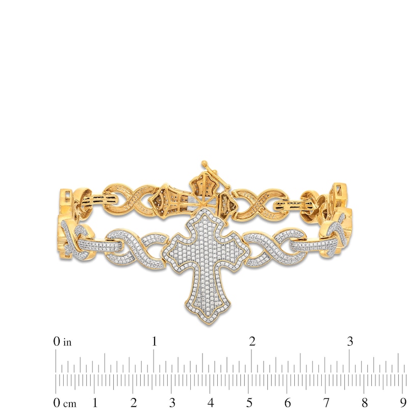 Main Image 3 of Men's 2 CT. T.W. Diamond Gothic-Style Cross Infinity Chain Link Bracelet in 10K Gold - 8.5"