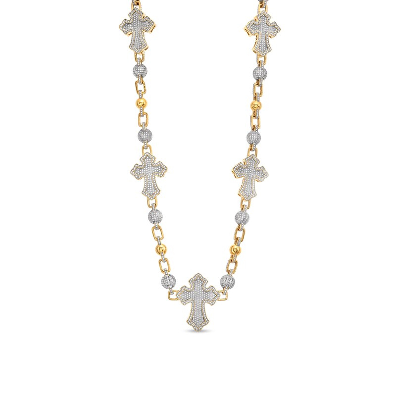 Main Image 1 of Men's 5 CT. T.W. Diamond Gothic-Style Cross with Beads Necklace in 10K Gold - 22"