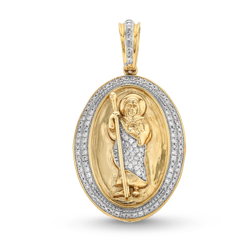 Main Image 1 of Men's 1/4 CT. T.W. Diamond Saint Jude Oval Frame Necklace Charm in 10K Gold