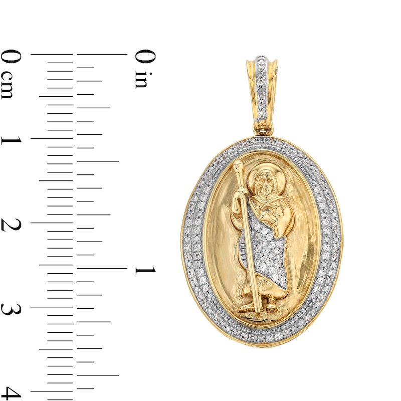 Main Image 2 of Men's 1/4 CT. T.W. Diamond Saint Jude Oval Frame Necklace Charm in 10K Gold