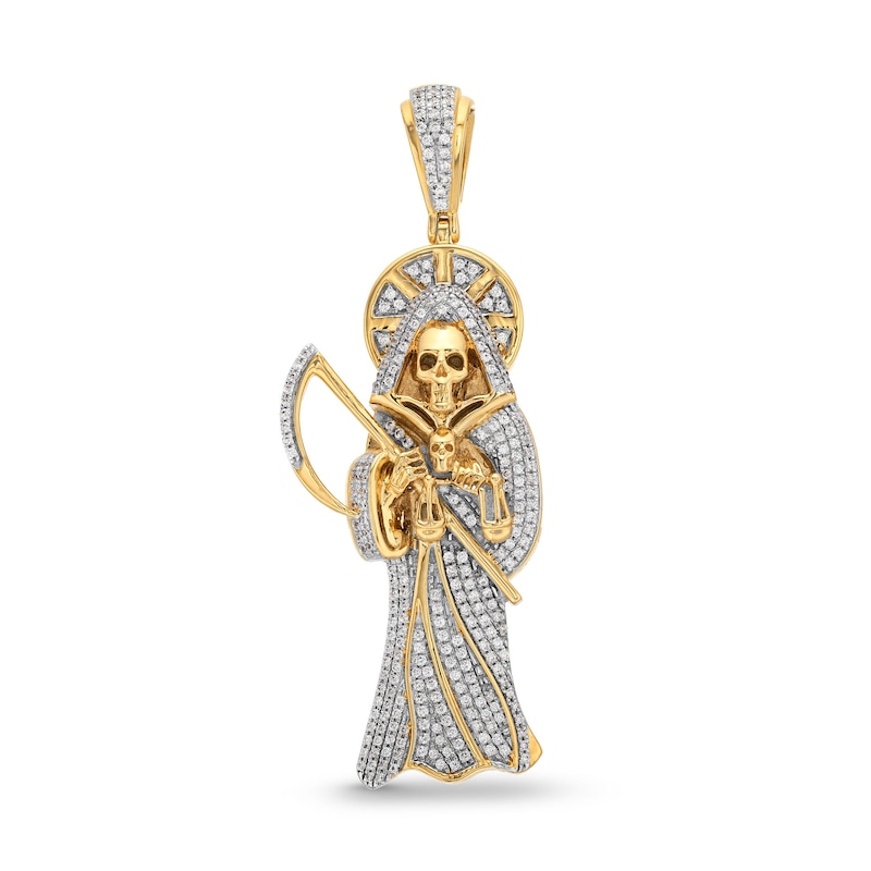 Main Image 1 of Men's 1/2 CT. T.W. Diamond Santa Muerte Necklace Charm in 10K Gold