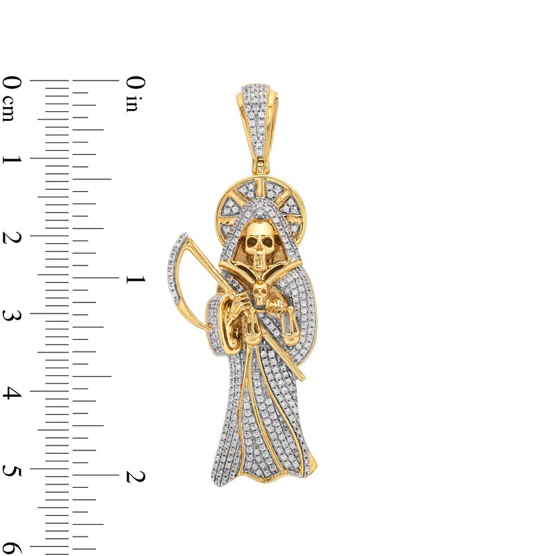 Main Image 2 of Men's 1/2 CT. T.W. Diamond Santa Muerte Necklace Charm in 10K Gold