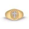 Thumbnail Image 4 of Men's 1/10 CT. T.W. Diamond Cross Sunburst Oval Signet Ring in 14K Gold