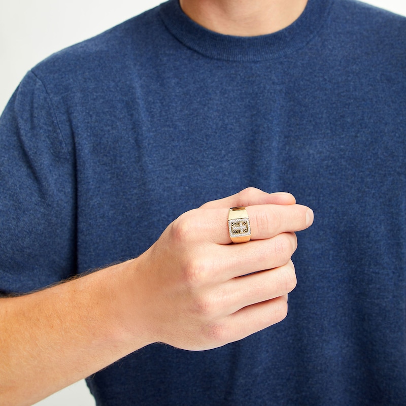 Main Image 2 of 1/4 CT. T.W. Diamond Cross Square-Top Signet Ring in 14K Gold