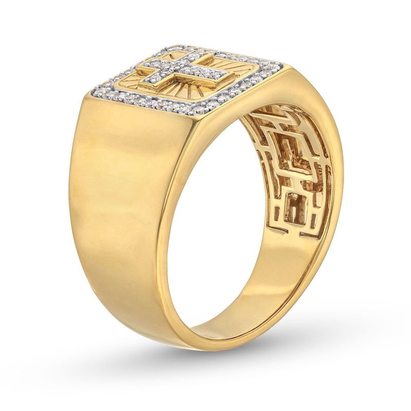 Main Image 3 of 1/4 CT. T.W. Diamond Cross Square-Top Signet Ring in 14K Gold