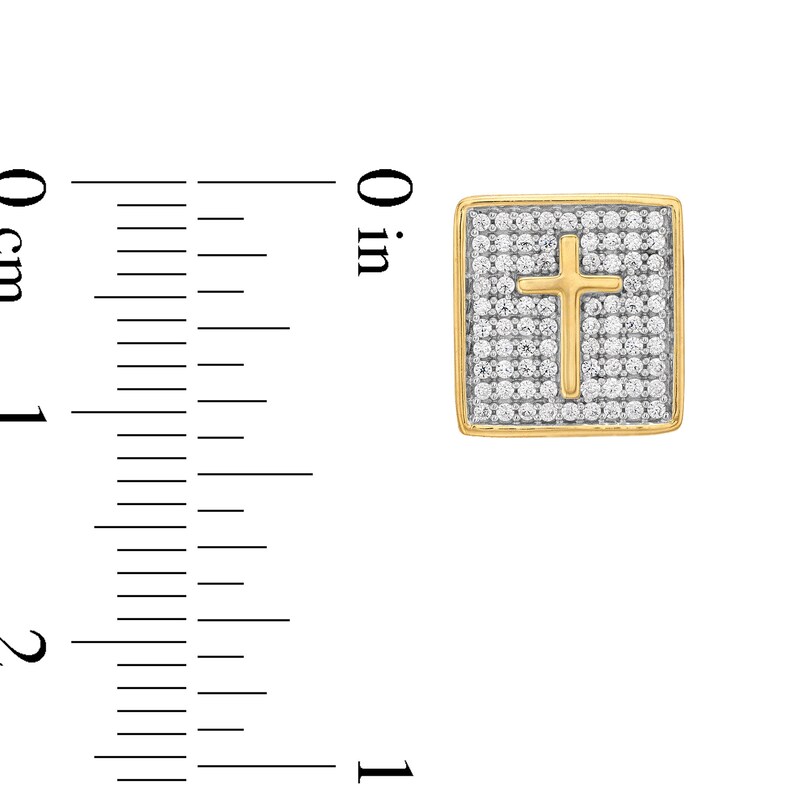 Main Image 3 of Men's 1/2 CT. T.W. Diamond Cross Square Stud Earrings in 14K Gold