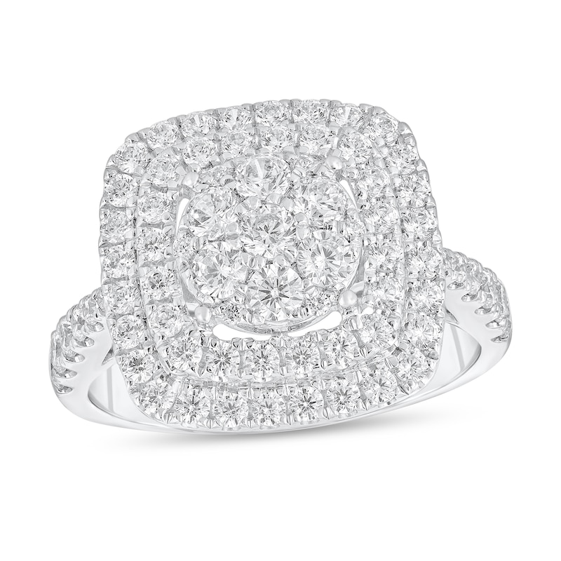 Main Image 1 of 1-1/2 CT. T.W.Diamond Double Cushion Frame Engagement Ring in 10K White Gold