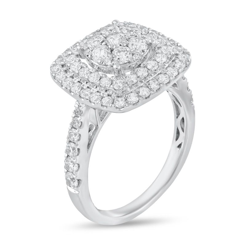 Main Image 2 of 1-1/2 CT. T.W.Diamond Double Cushion Frame Engagement Ring in 10K White Gold