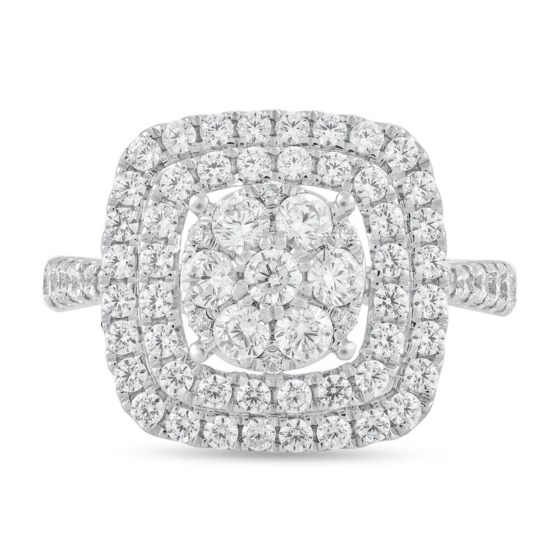Main Image 3 of 1-1/2 CT. T.W.Diamond Double Cushion Frame Engagement Ring in 10K White Gold