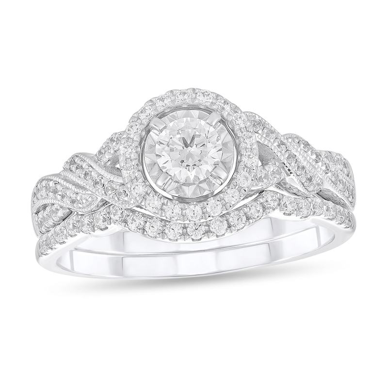 Main Image 1 of 5/8 CT. T.W. Diamond Twist Bridal Set in 10K White Gold
