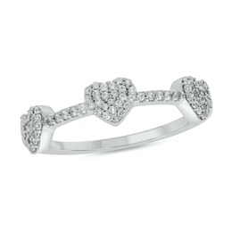 1/3 CT. T.W. Heart-Shaped Multi-Diamond Station Three Stone Stackable Band in Sterling Silver