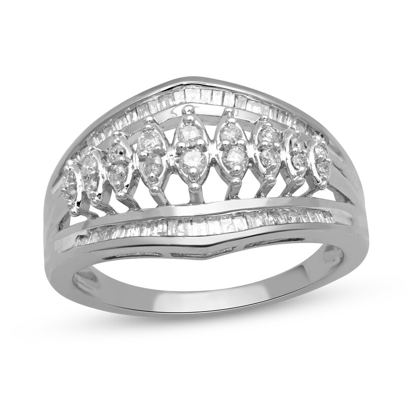 Main Image 1 of 1/2 CT. T.W. Multi-Diamond Marquise Framed Ring in 10K White Gold